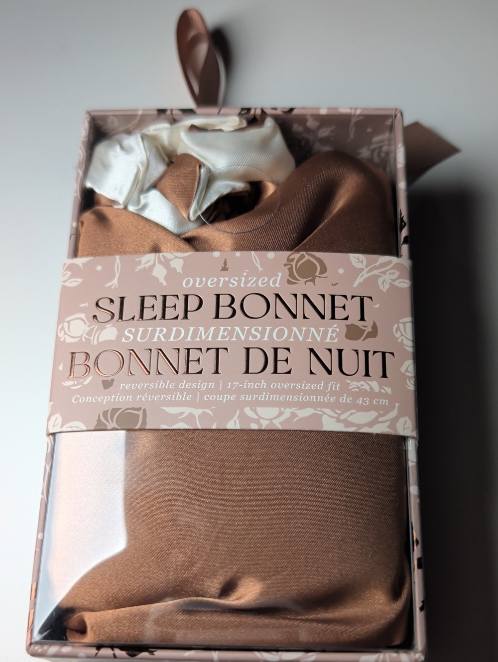 Oversized Sleep Bonnet - Brown/Cream